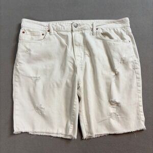 American Eagle Mens White Denim Shorts Size 36 Distressed Raw Hem